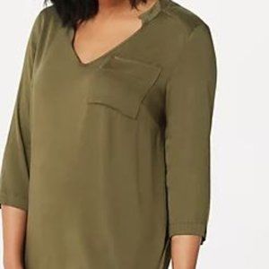 Lisa Rinna Coll. Stretch Woven Open-Neck Blouse